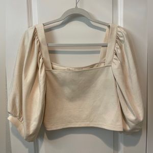 OAK + FORT PUFF SLEEVE SQUARE NECK TOP